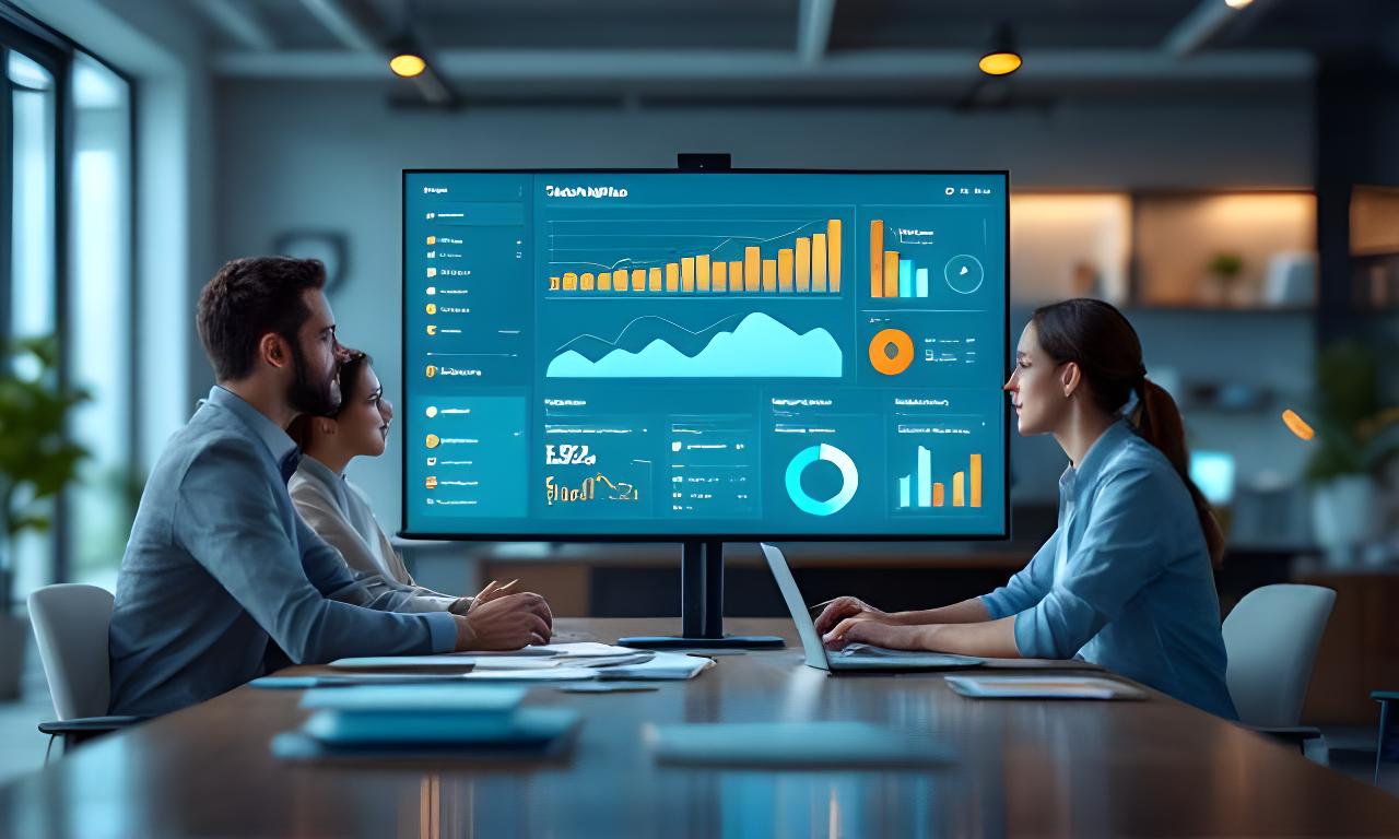 Equipo de recursos humanos revisando un panel de talento con gráficos y alertas en una oficina moderna en Madrid